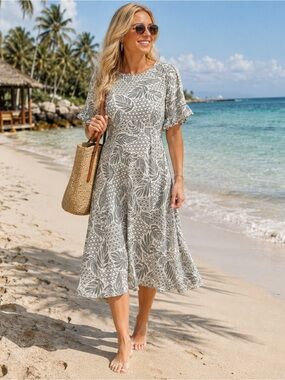 Dorothy Perkins Green Khaki Dress with Leaf Print
